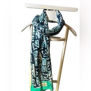 Hollister California Fabric Scarf Teal  Navy White Large
